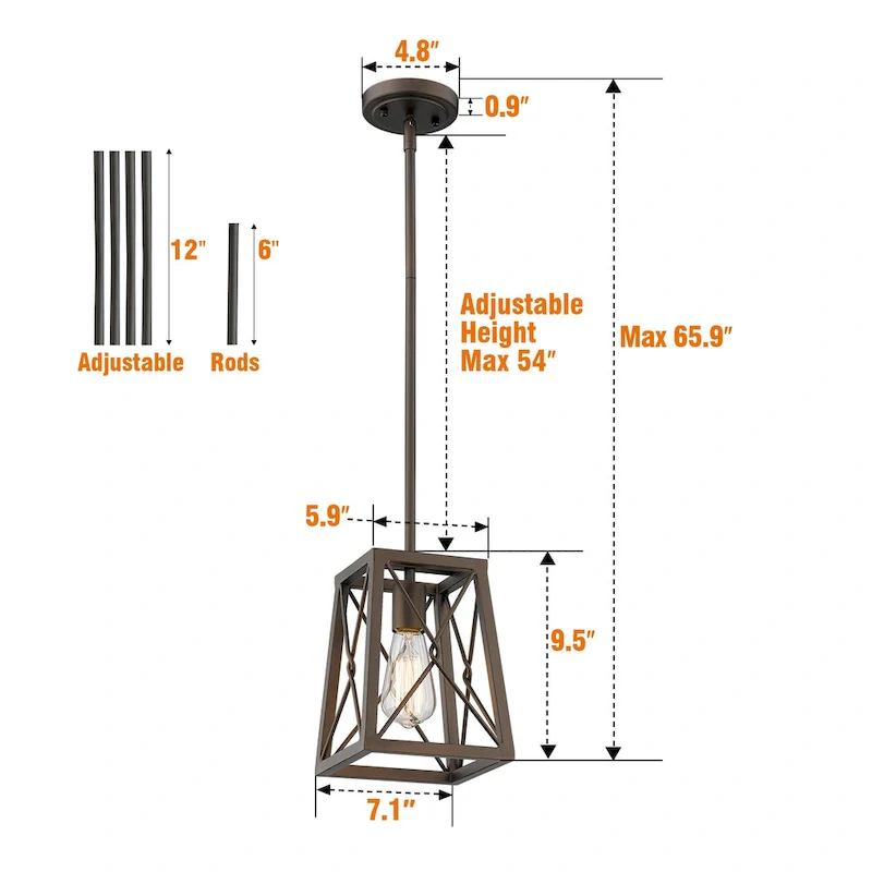 1-Light Metal Wire Cage Pendant Light,Oil Rubbed Bronze Finish