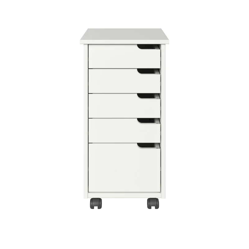 Solid Wood Euro Roll Cart with 4+1 Extra Wide Drawers - White