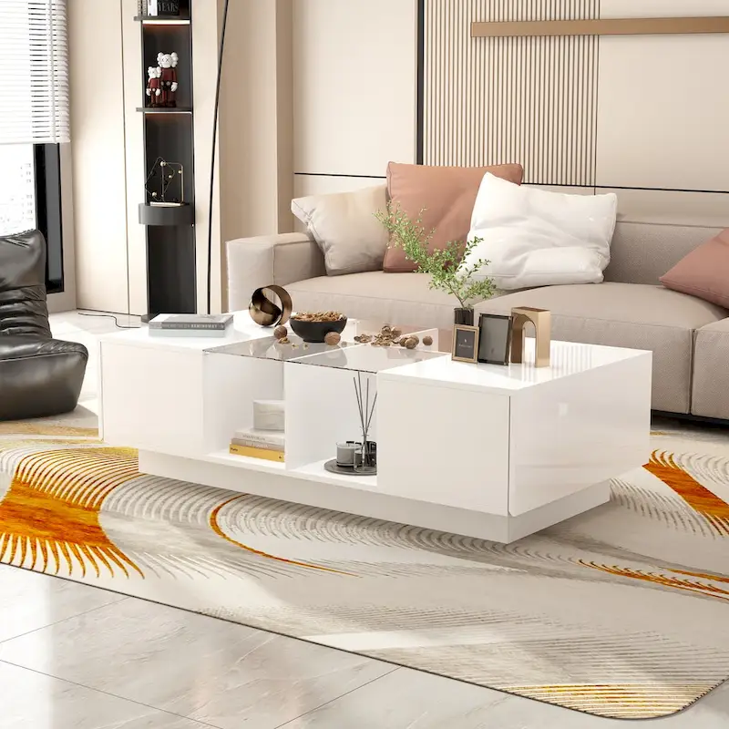 Coffee Table Storage High Gloss Coffee Tables LED Lighting Cocktail - 47.4W