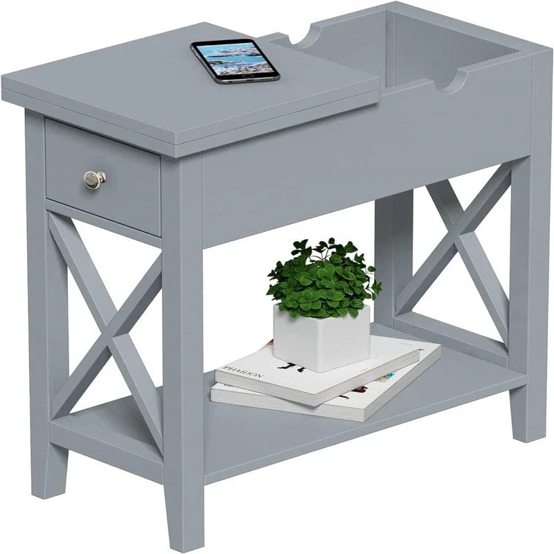 Material Flip Top Narrow End Table - 11D x 23.5W x 24H