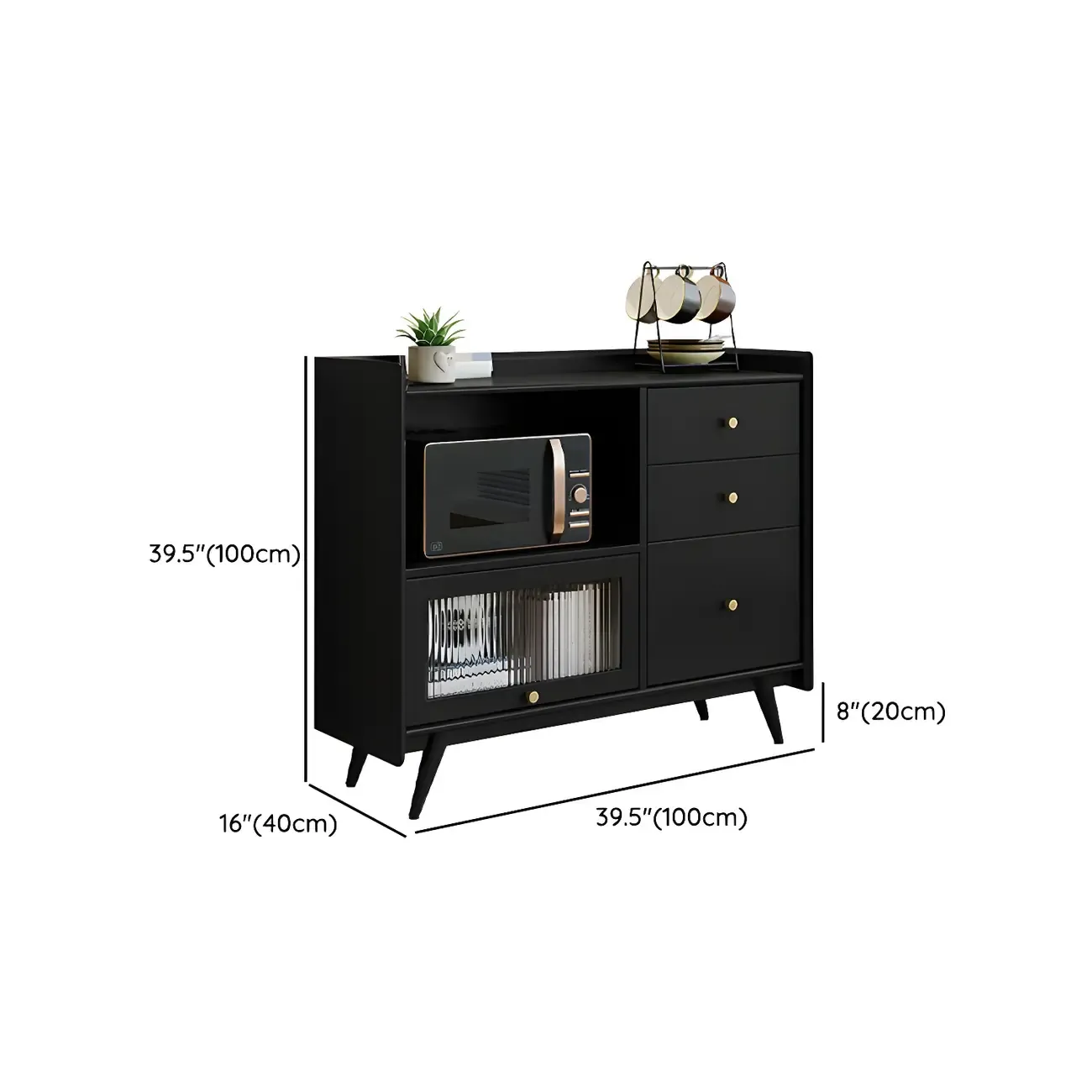 Modern Black Espresso Sideboard with Cabinets & Drawers
