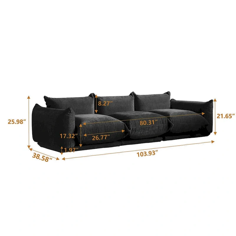 Modern Comfy 3 Seater Couch, Chenille Sectional Sofa 3 Seats Modular Couches with Thick Cushion