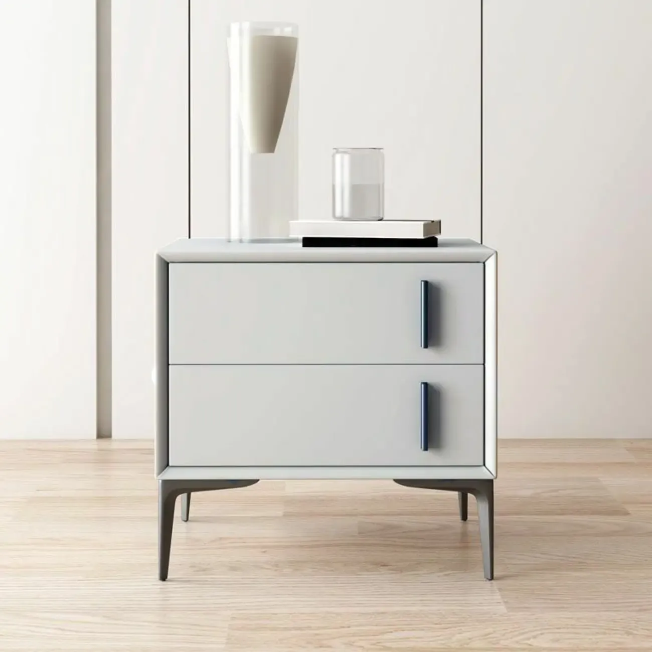 Modern Apricot Faux Leather Wood 2-Drawer Nightstand