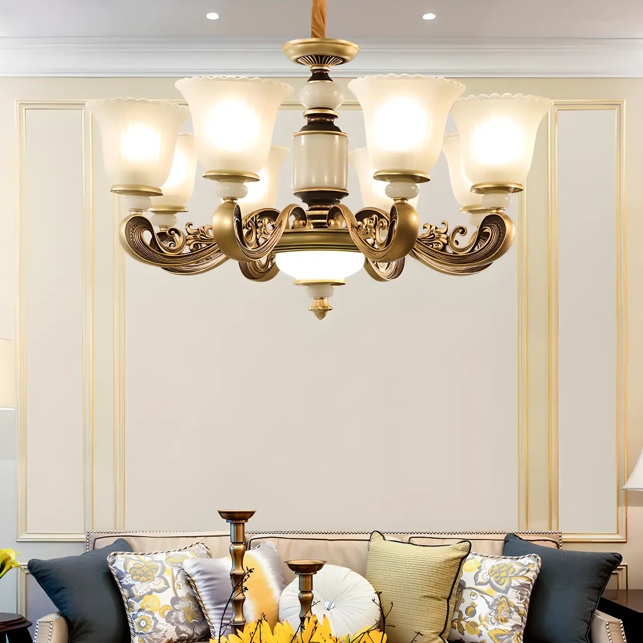 Adjustable Dining Room Gold Glass Bell Shape Up Light Chandelier