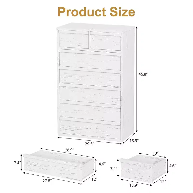 7 Drawer Dresser for Bedroom, 46 Tall Modern 7 Chest of Drawers with Large Drawers Storage, Wooden Dresser Organizer for Living Room, Entryway