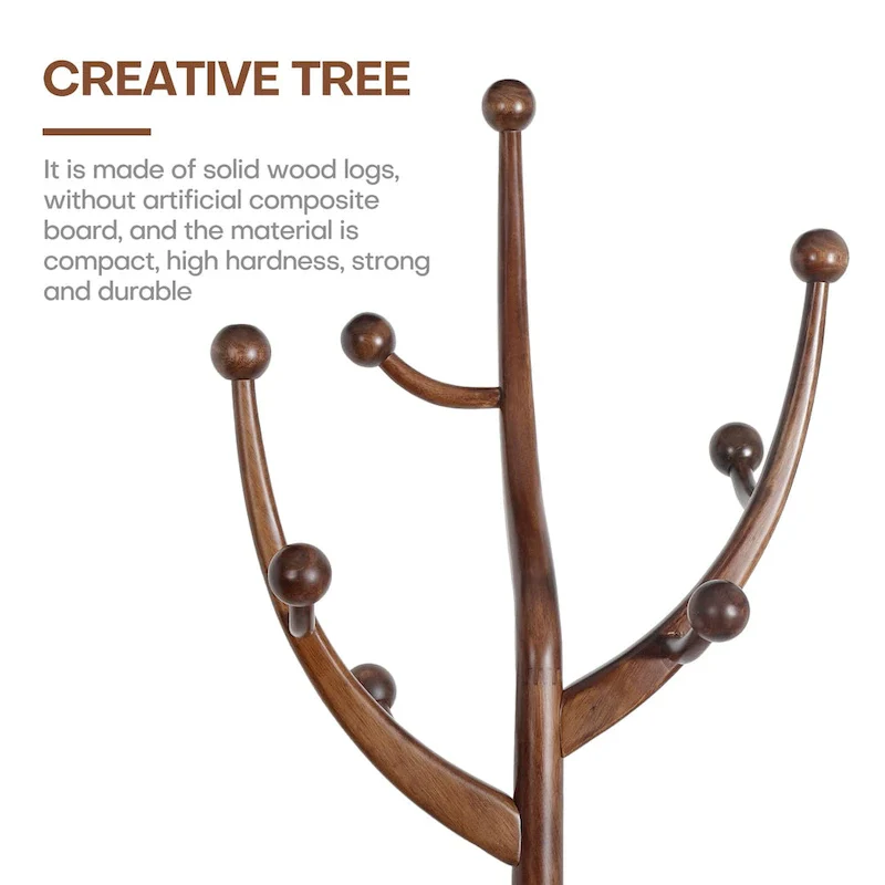 Rubberwood Freestanding Coat Rack with 8 Hooks - 24.5W x 70.87H