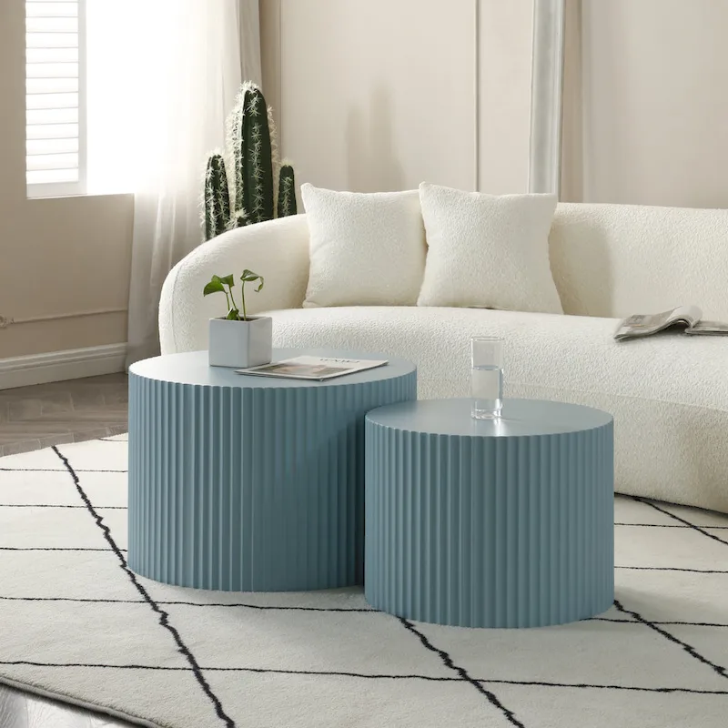 Modern Farmhouse Round Accent Nesting Side Coffee Table Set (Set of 2)
