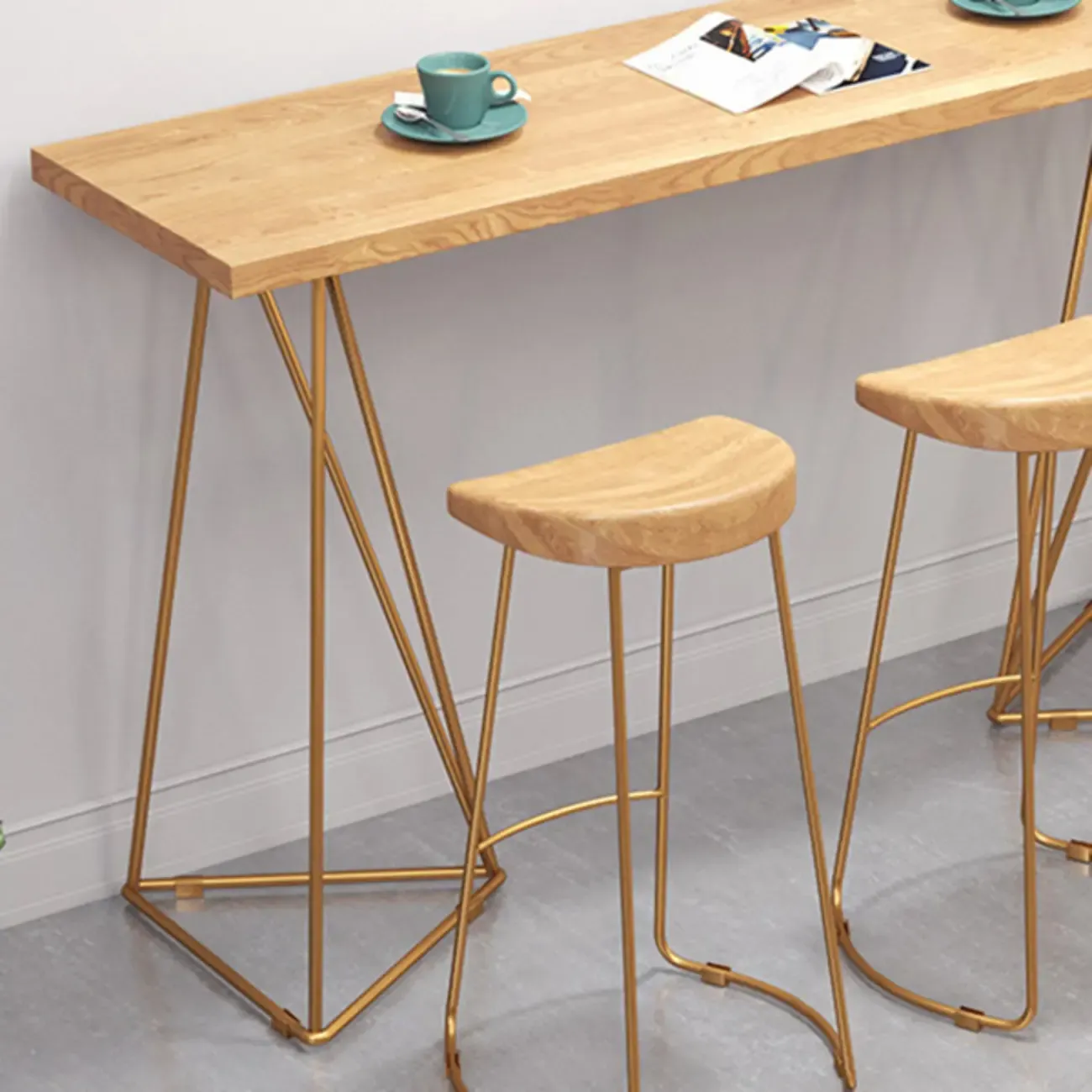 Glam Natural Wooden Golden Pedestal Modern Bar Tables