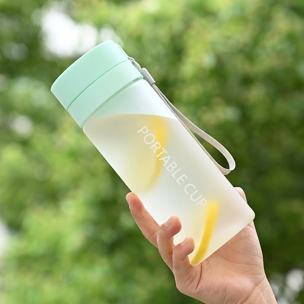 600ML Frosted Green Water Bottle with Tea Infuser and Carry Lanyard