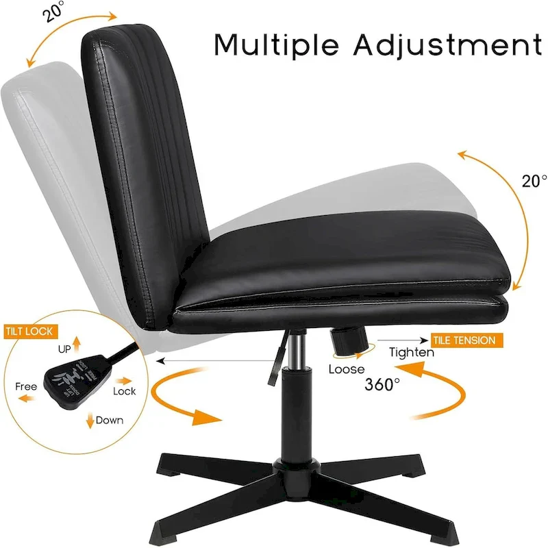 Criss Cross Chair Armless Office Desk Chair No Wheels,PU Leather Padded Modern Swivel Vanity Chair office chair
