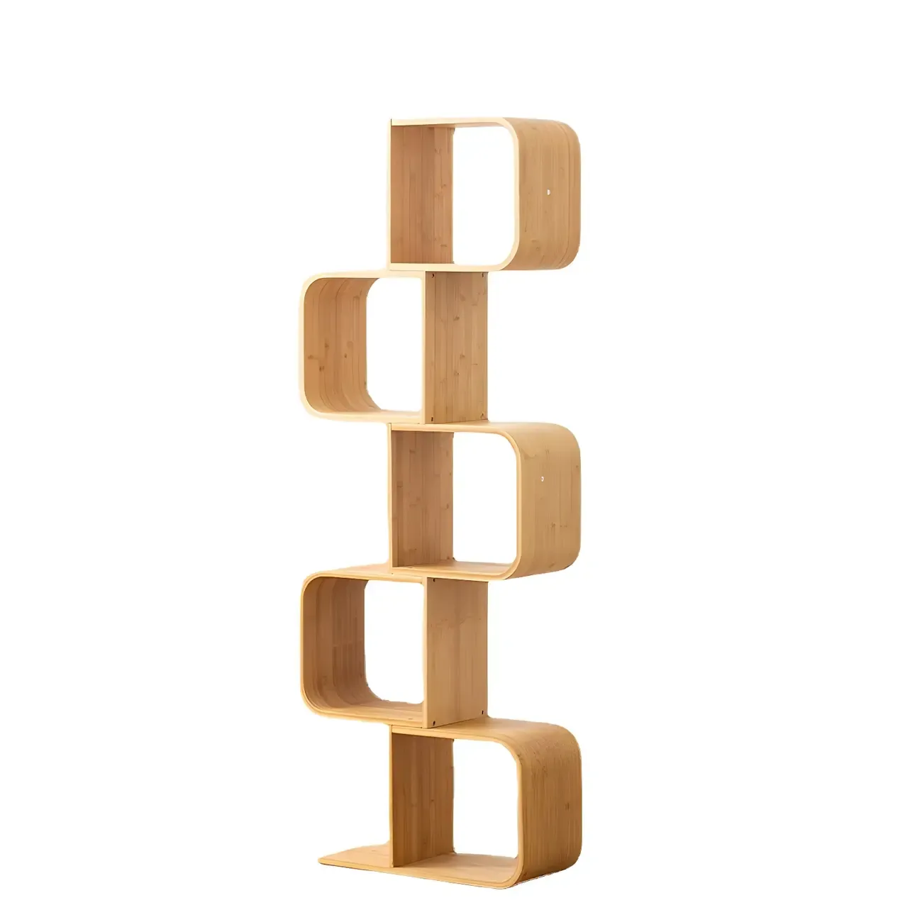 Geometric Natural Finish Bamboo Wood Vertical Bookcase