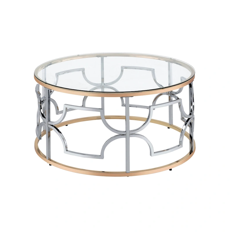 DH BASIC Modern Style Chrome and Gold Round Open Coffee Table by Denhour