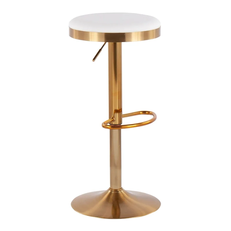 Gold Steel Barstool with Upholstered Seat - Set of 2 - Adjustable Height 23-31.75H