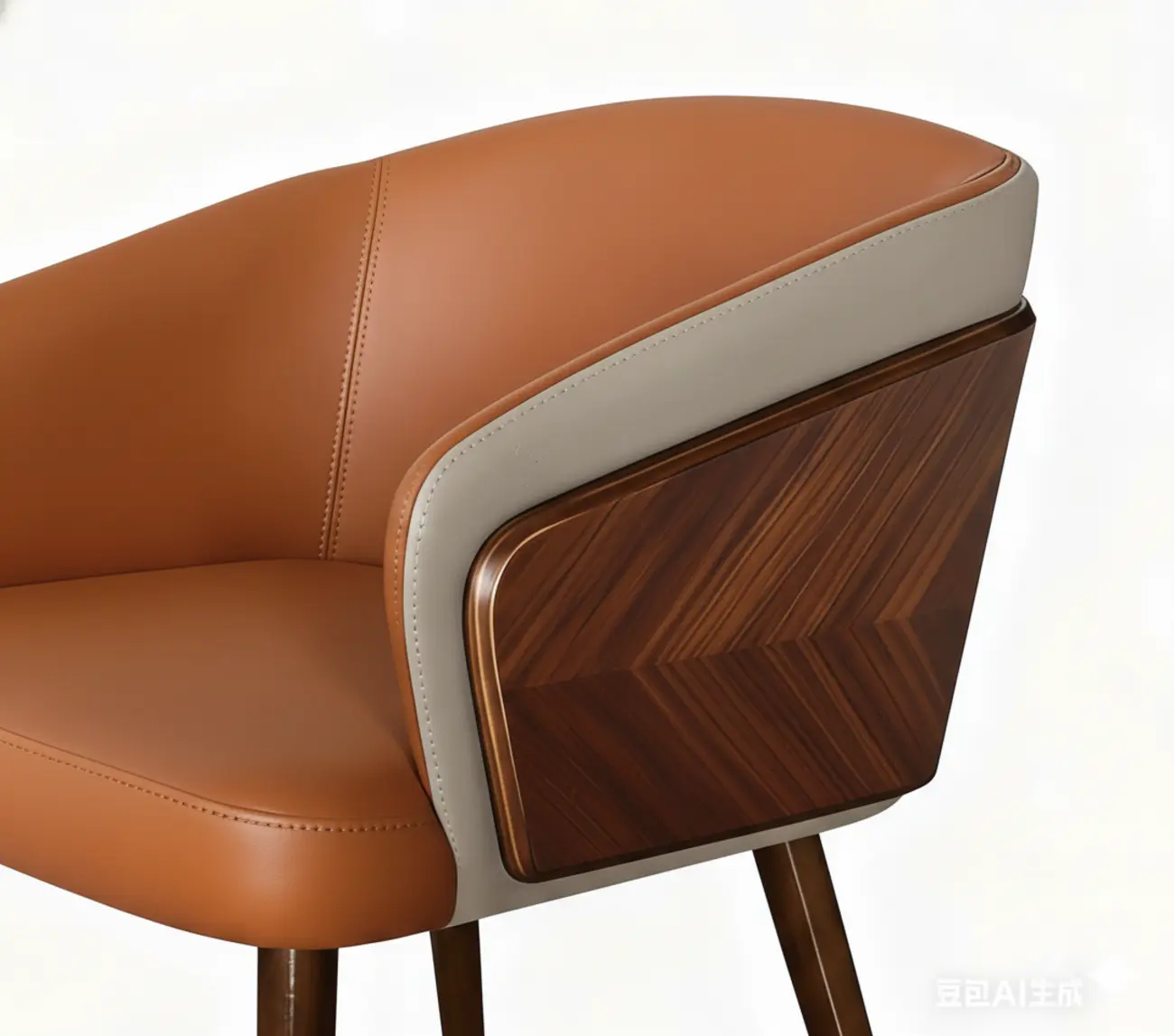 Modern Armrest Faux Leather Wood Dining Chair Low Back