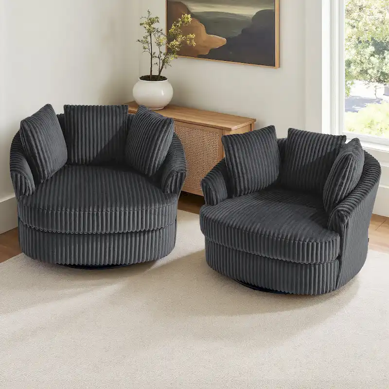 DREAMSIDEA 2 Set Recessed Arm Slipcovered Swivel Barrel Chair