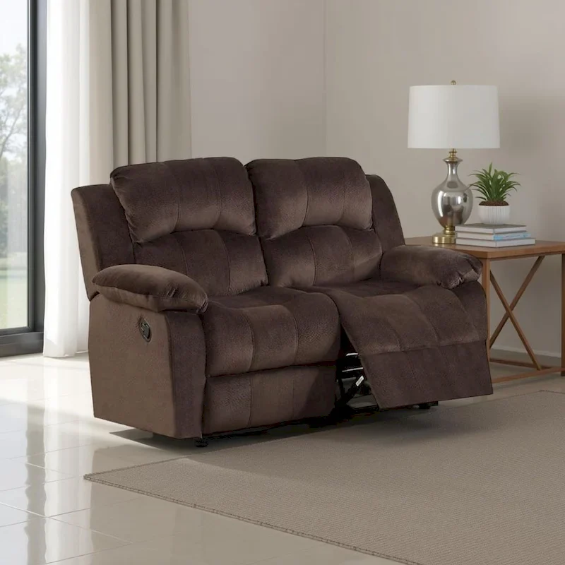 Pine Wood Reclining Loveseat With Padded Upholstery Brown