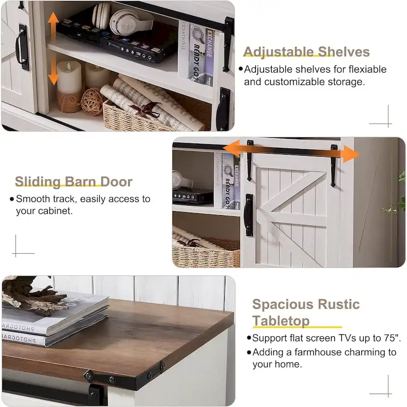 Farmhouse Wood TV Stand, Rustic Entertainment Center, Console Cabinet - n/a