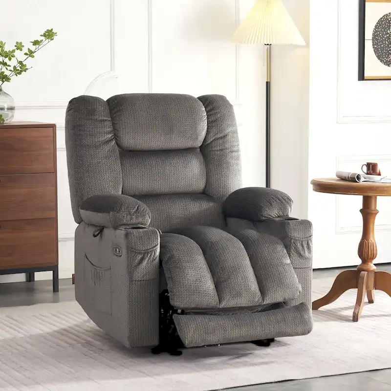 MCombo Electric Power Recliner Chair with Heat and Massage, Fabric 6079/PR670