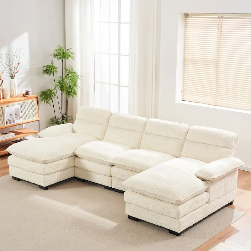 U-shaped profile sofa, including two single seats and two chaise, modular sofa, Chenille sofa