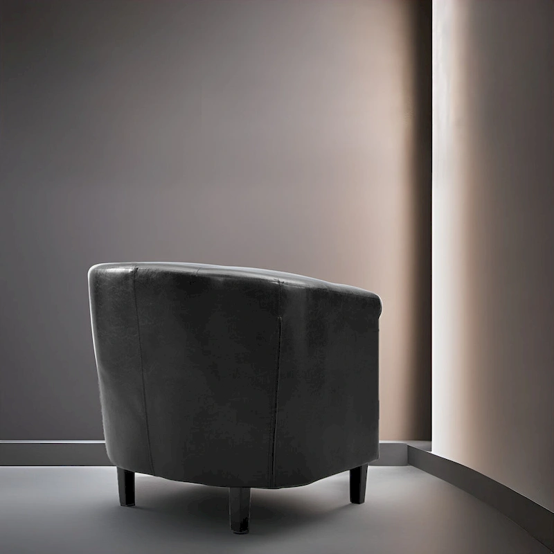 Accent Chair, Button Tufted Faux Leather Barrel Chair, Midcentury Modern Accent Chair, Comfy Armchair, Tub Barrel Chairs