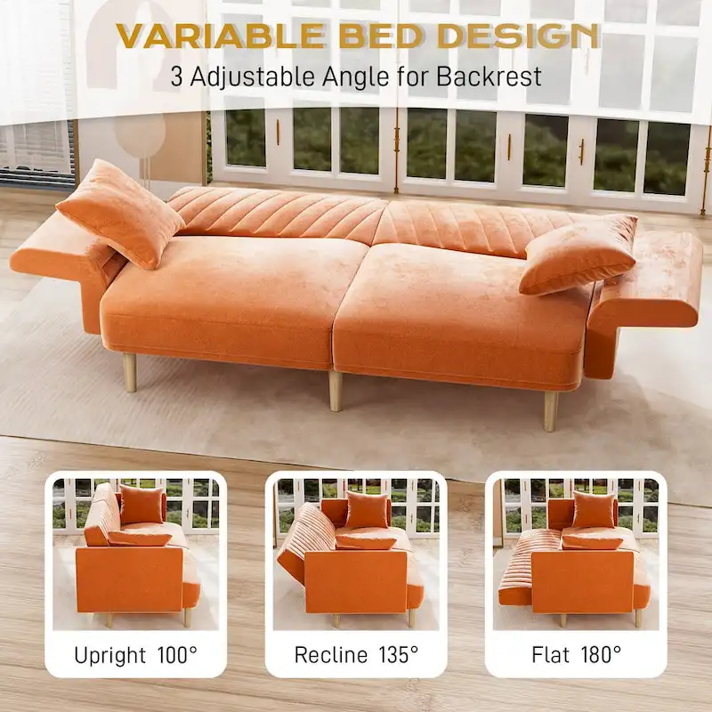 Ouyessir Upholstered Tufted Convertible Futon Sofa Bed with Foldable Armrest