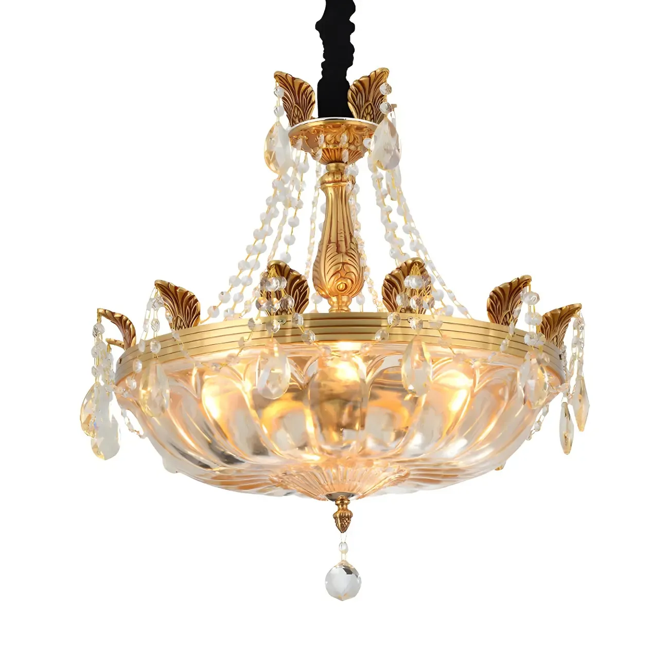 Luxurious Brass Crystal Bowl Bean Chandelier