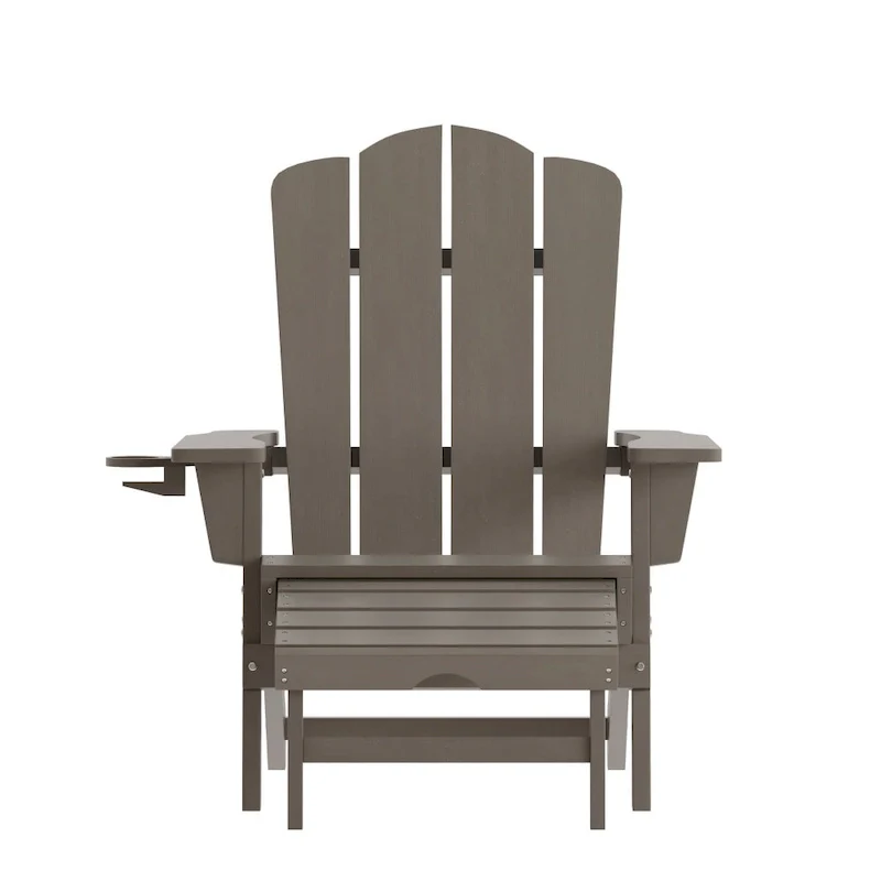 Commercial All-Weather Adirondack Chair with Pullout Ottoman & Cupholder