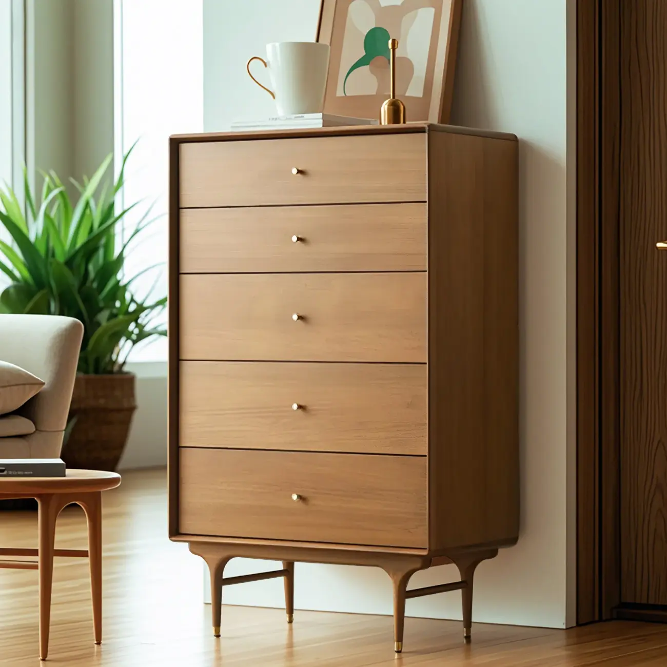 Retro Wooden Vertical Dresser with Soft Close Drawers & Storage