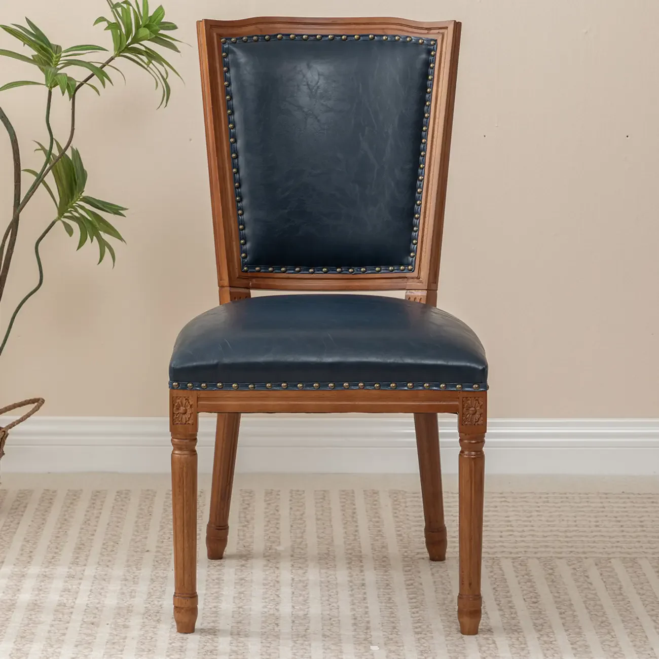 Mid Century Modern Solid Back Armless Wooden Dining Chairs