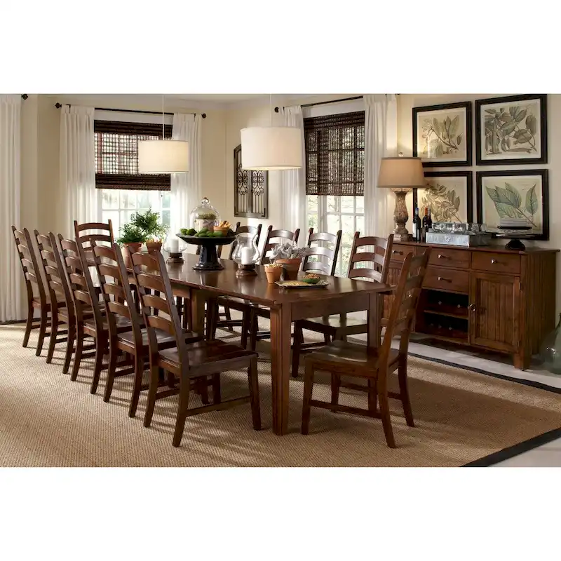 7-Piece Solid Rubberwood Dining Set with Extendable Table and Ladder-Back Chairs