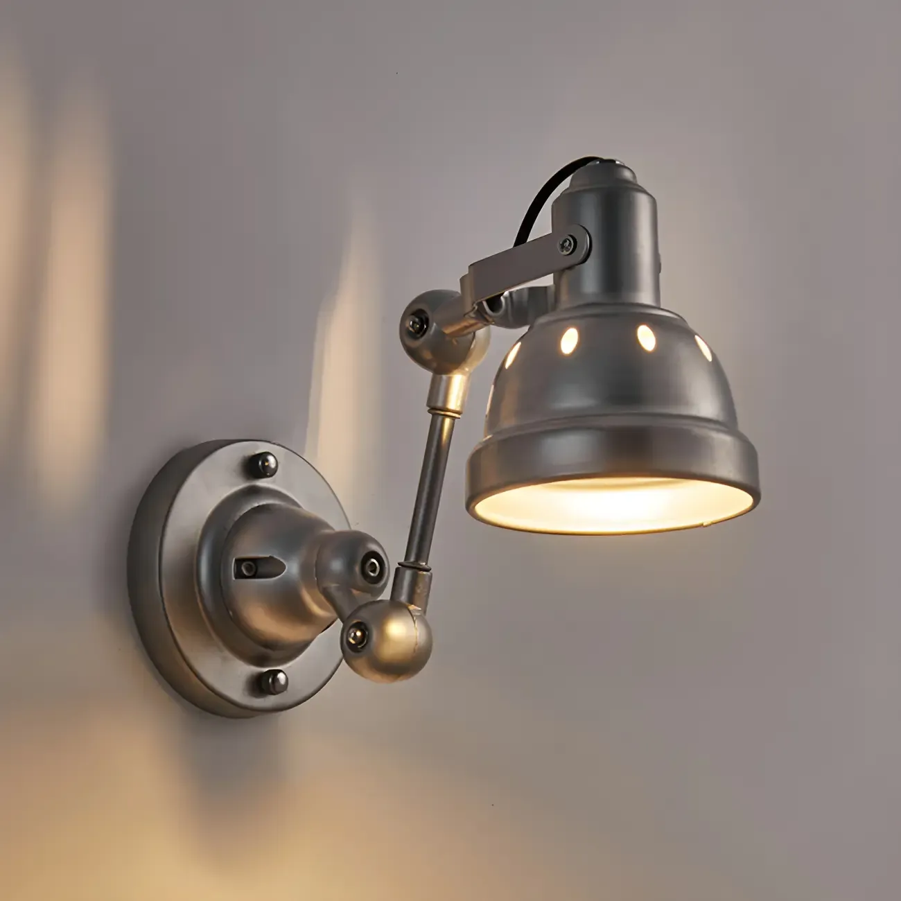 Industrial Metal Silver Adjustable Swing Arm Wall Light