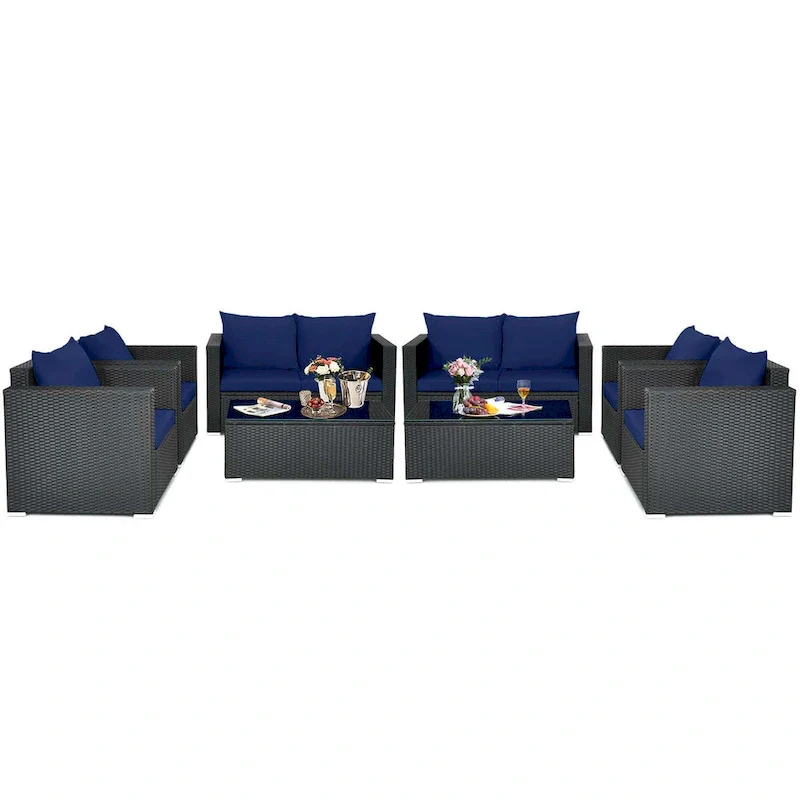 Costway 8 PCS Patio Rattan Furniture Set Cushioned Sofa Chair Coffee - See Details