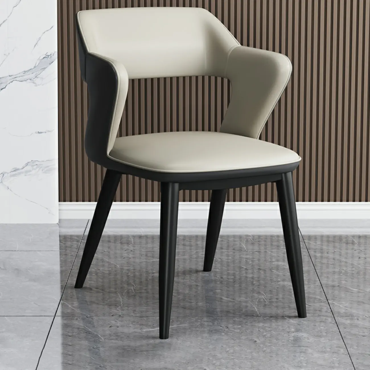 Modern Armchair Open Back Faux Leather Dining Chair