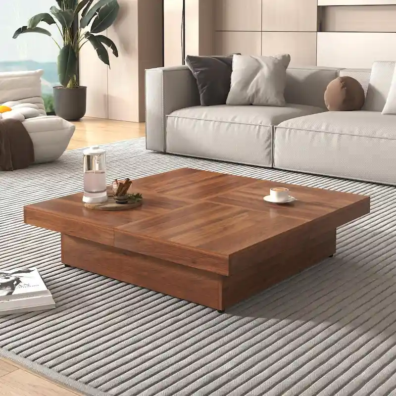 39.4  Square Marble Veneer Coffee Table with Sliding Top Storage