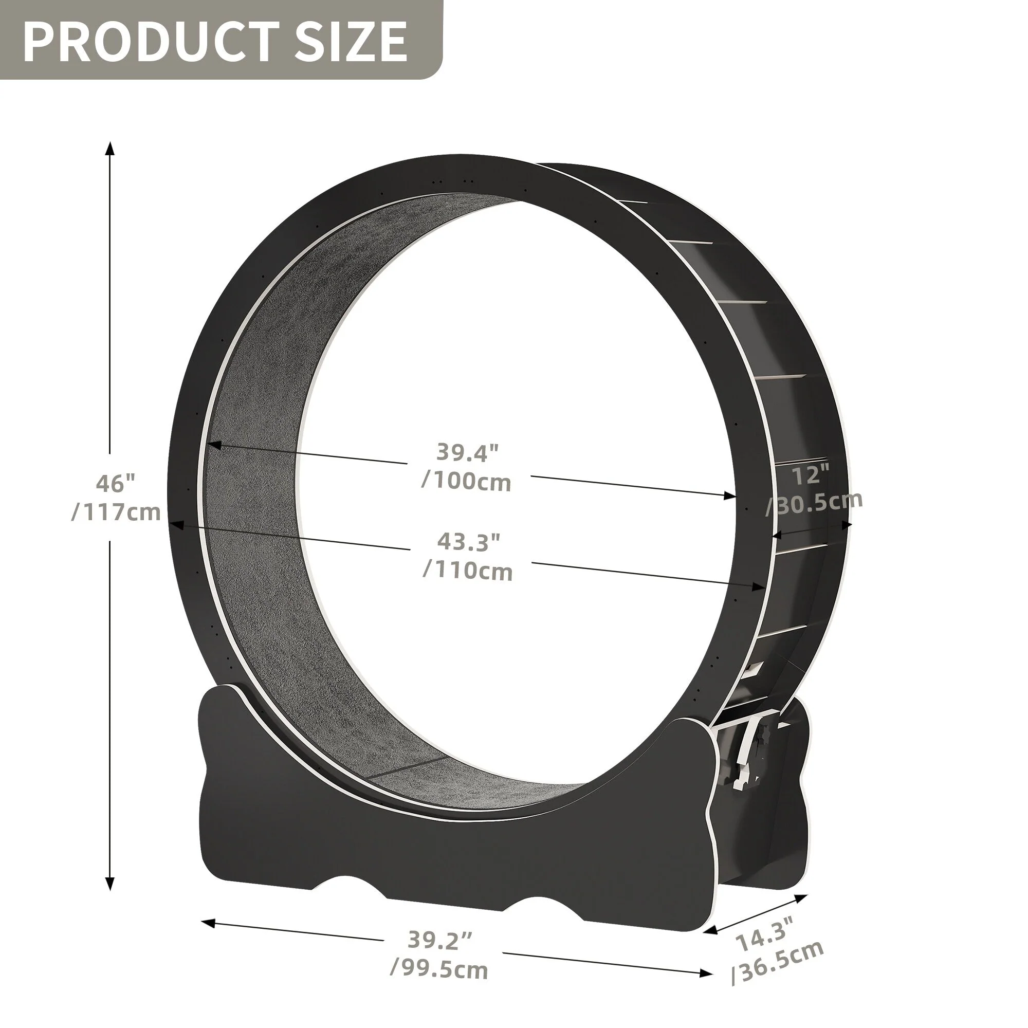 Moasis 43.3 inch Wood Large Cat Treadmill Exercise Running Wheel with Carpeted Runway