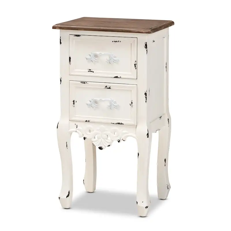 Baxton Studio Levron Classic and Traditional Two-Tone Walnut Brown and Antique White Finished Wood 2-Drawer End Table