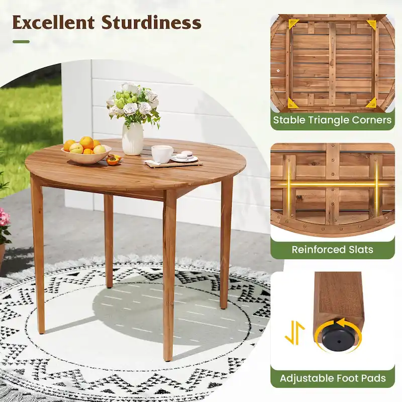 Round Outdoor Dining Table for 4 People 36 inch Acacia Wood - See Details