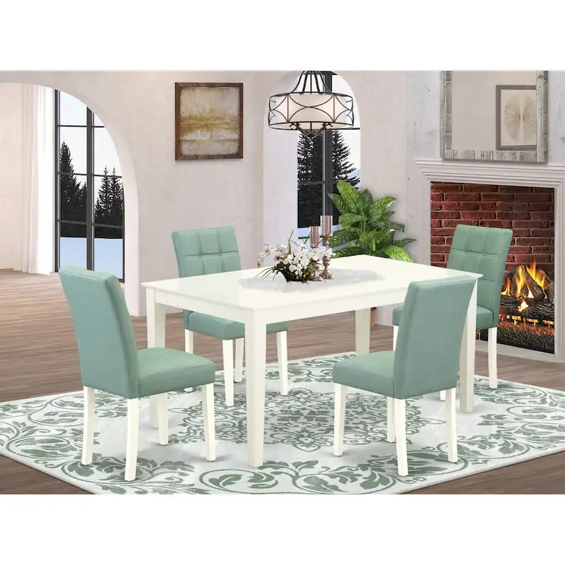 East West Furniture Dining Set Contains a Rectangle Dining Table and Chairs, Linen White (Pieces Options)
