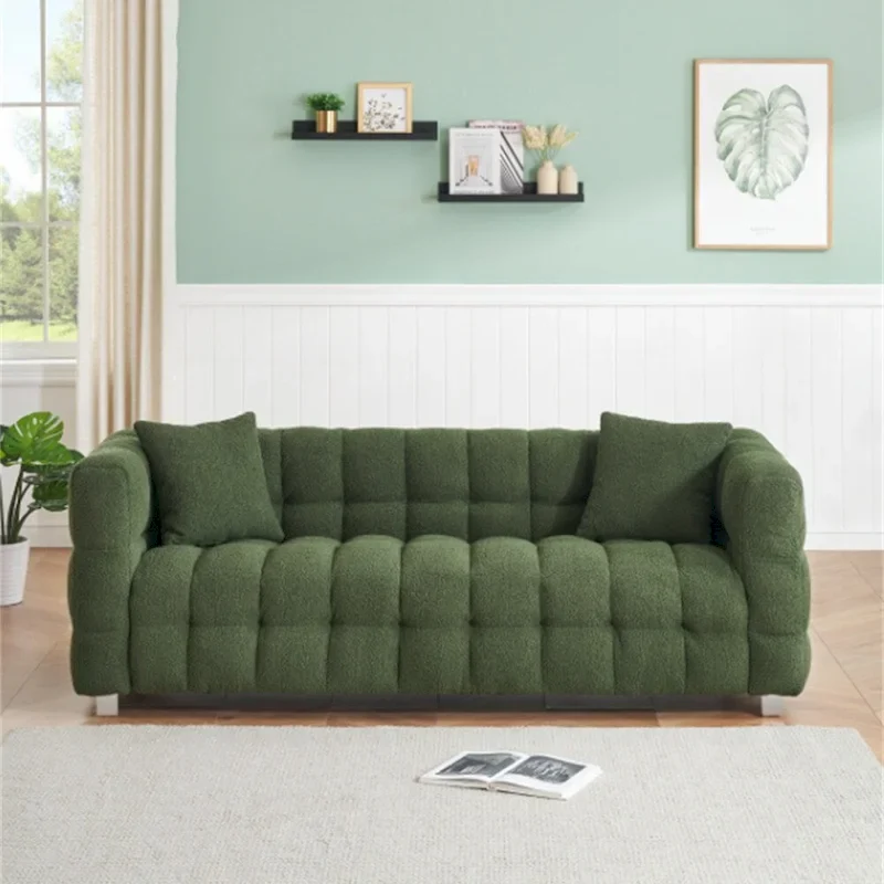 Teddy Fleece Sofa With Two Throw Pillows Hardware Foot Support
