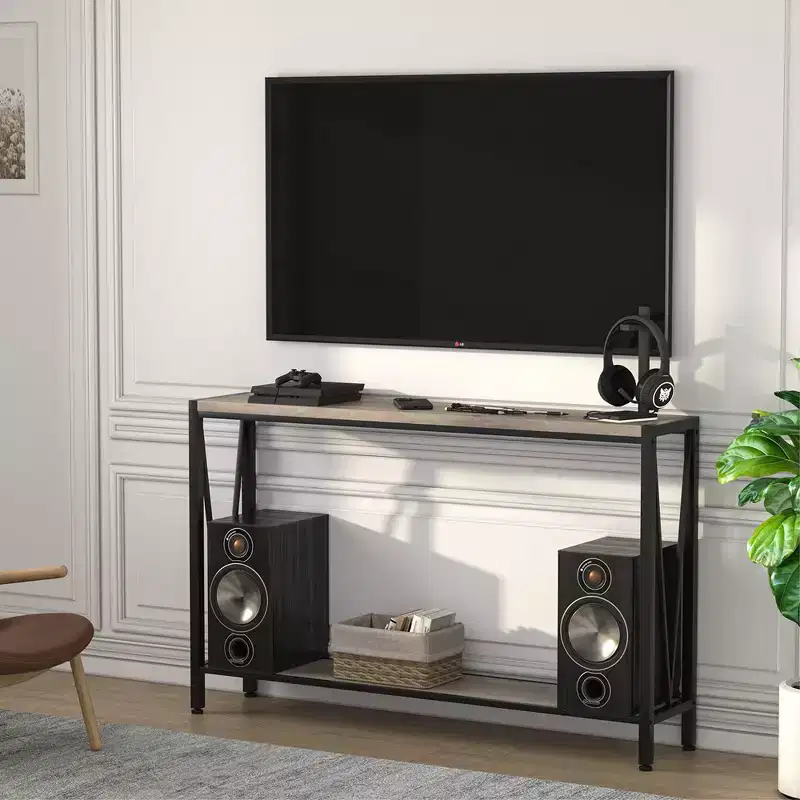 2-Tier Narrow Console Sofa Side Table, Premium Entryway Furniture, 42.9 x 9.8 x 29.9 (Gray )