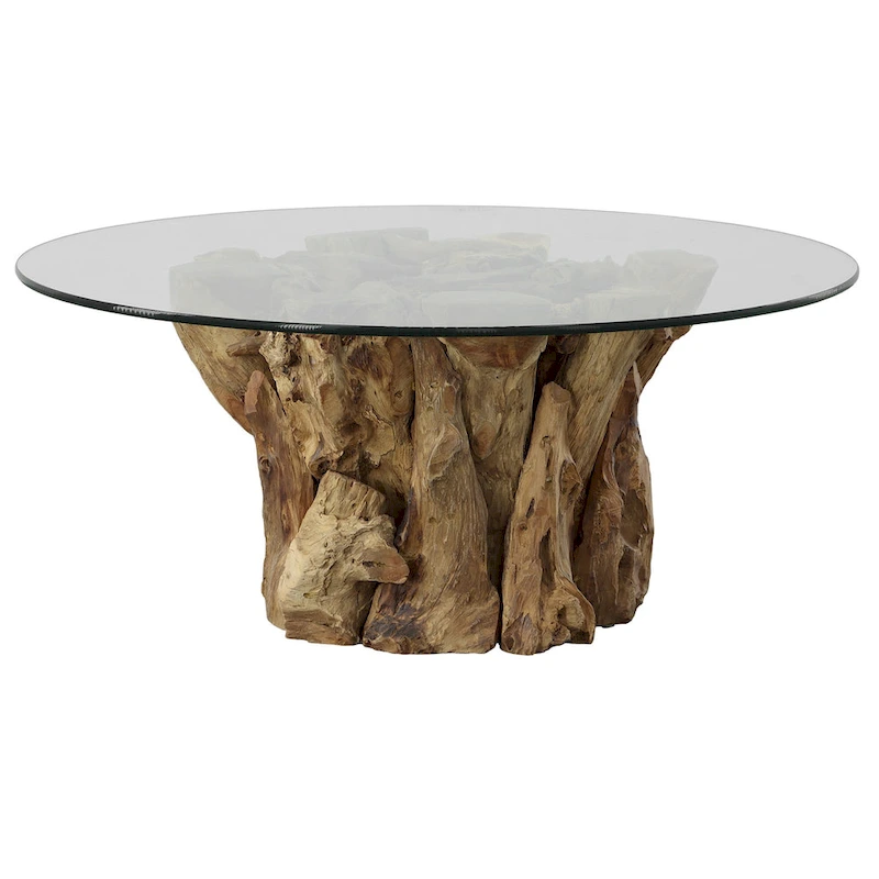 Uttermost 22876 Driftwood 43 Wide Glass and Teak Wood Coffee Table