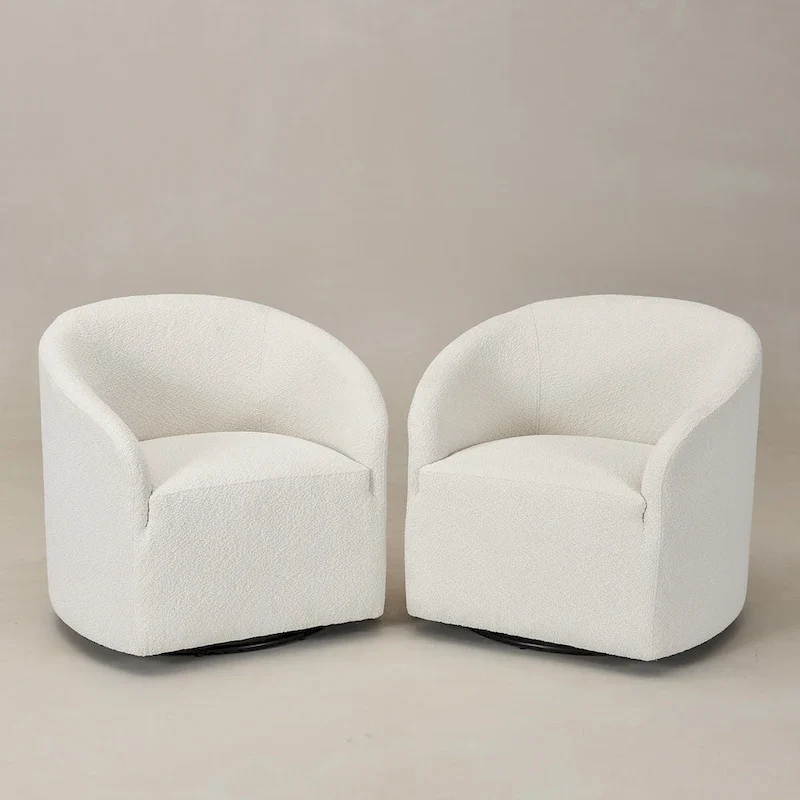 32W Boucle Upholstered Swivel Barrel Armchair (Set of 2)