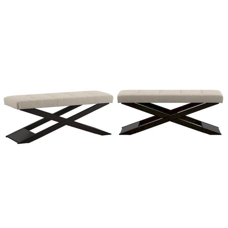 Marzala Beige Linen Wood X-Base Bench