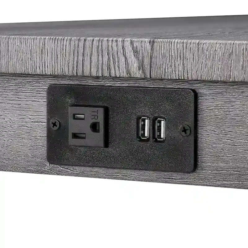 Bar Dining Table Set and 3 Bar Stools with Power Outlet Kitchen Breakfast Nook Wooden Dining Table Chairs Sets