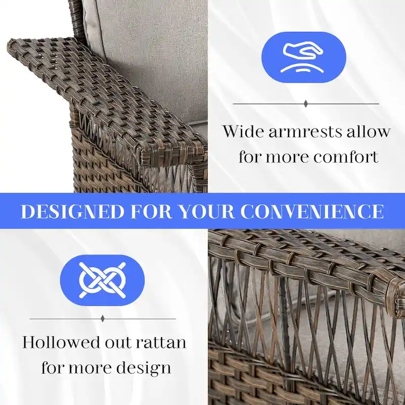 Patio Swivel Rocking Chair Sets All Weather Wicker - Brown