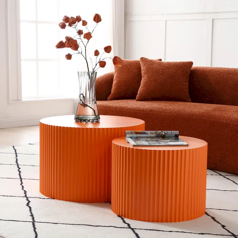 Modern Farmhouse Round Accent Nesting Side Coffee Table Set (Set of 2)