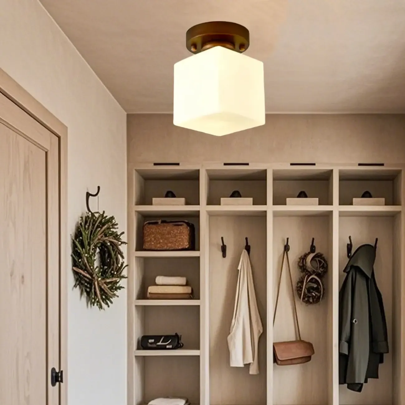 5 to 9 Inch Cube Glass Metal Semi Flush Ceiling Light