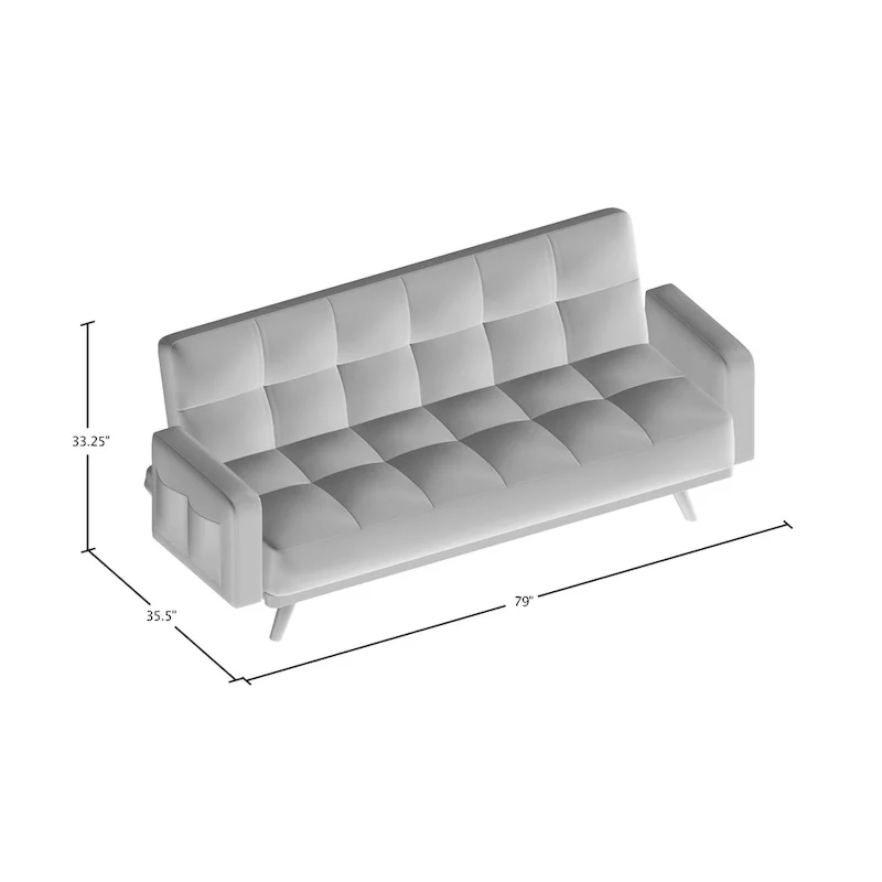 Vaughn Mid-Century Modern Grey Linen Padded Biscuit-tufted Futon