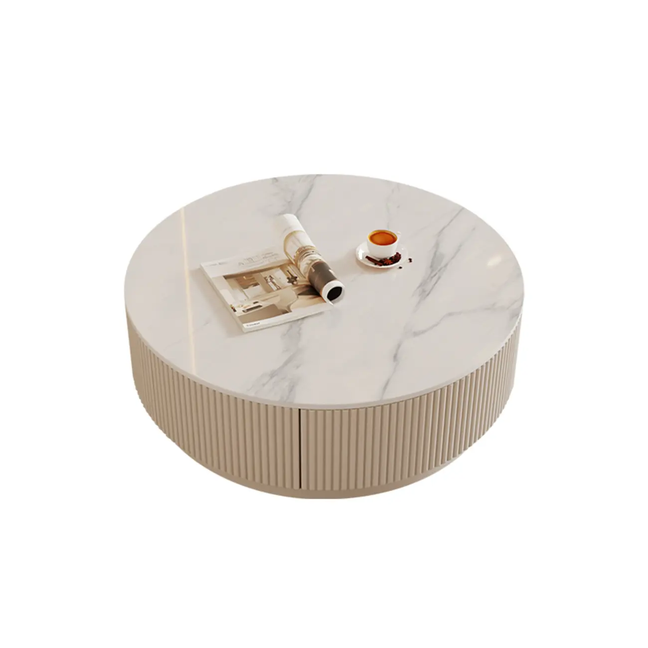 Modern Wood Round Nesting Coffee Table with 2 Drawers