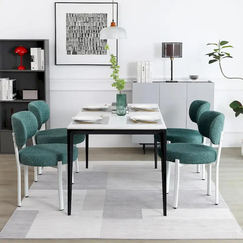 XINMICS Upholstered Modern Boucle Dining Room Chairs with White Metal Legs